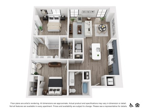 Floor plan for 2 beds, 2 baths, 1159 sqft